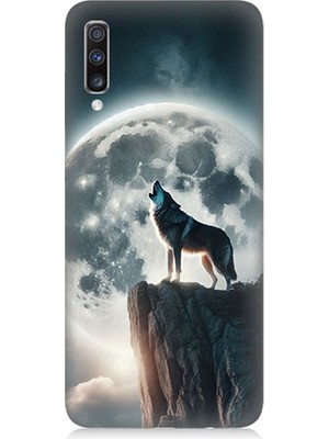 Samsung Galaxy A70 Uyumlu Dolunayda Uluyan Kurt  Desenli Silikon Kılıf