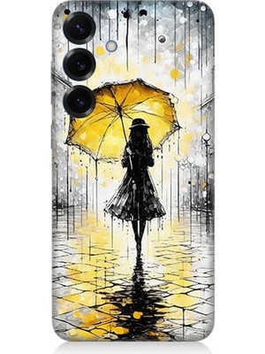 Samsung Galaxy S25 Uyumlu Yağmurda Sarı Şemsiye Altında  Desenli Silikon Kılıf
