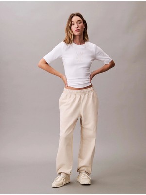 Calvin Klein Jeans Monologo French Terry Jogger Kadın Beyaz Eşofman Altı LV047B235G-ACG