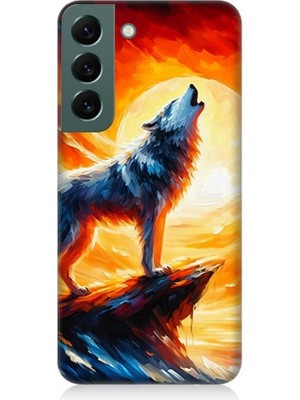Samsung Galaxy S22 Uyumlu Kayalıkta Uluyan Kurt Yalnızlığı  Desenli Silikon Kılıf