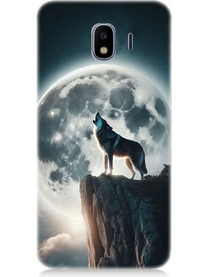 Samsung Galaxy J4 Duo Uyumlu Dolunayda Uluyan Kurt  Desenli Silikon Kılıf