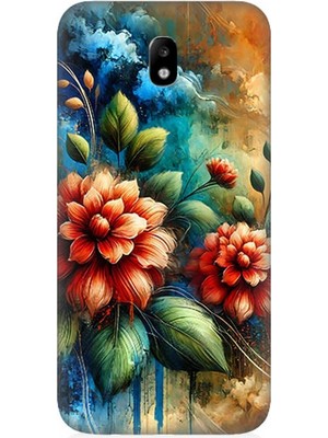 Samsung Galaxy J3 Pro Uyumlu Kırmızı Çiçek ve Tomurcuklar  Desenli Silikon Kılıf