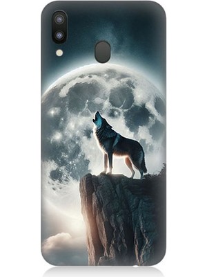 Samsung Galaxy M20 Uyumlu Dolunayda Uluyan Kurt  Desenli Silikon Kılıf