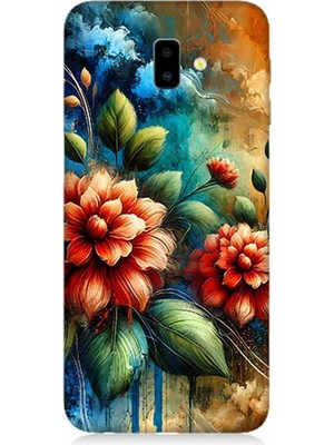 Samsung Galaxy J6 Plus Uyumlu Kırmızı Çiçek ve Tomurcuklar  Desenli Silikon Kılıf