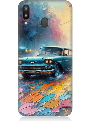 Samsung Galaxy M20 Uyumlu Renkli Yol Üzerinde Araba  Desenli Silikon Kılıf