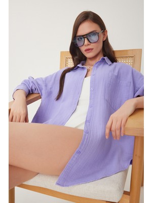 Oversize Basic Müslin Gömlek LMX0002 LİLA