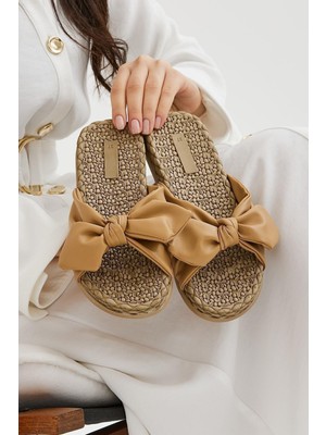 Moda Devrin Kadın Terlik Vizon Renk Düz Tasarım Kaymaz Taban ile Plajda Kullanıma Özel