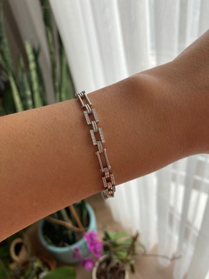 Xuping Özel Seri Dikdörtgen Model Zirkon Taşlı Silver Zincir Bileklik