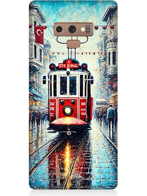Samsung Galaxy Note 9 Uyumlu Yağmurlu Sokakta Kırmızı Tramvay  Desenli Silikon Kılıf