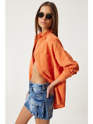 Oversize Basic Müslin Gömlek LMX0002 ORANJ