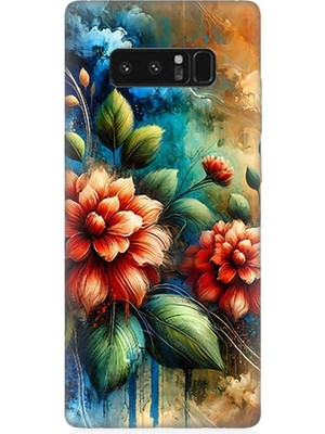 Samsung Galaxy Note 8 Uyumlu Kırmızı Çiçek ve Tomurcuklar  Desenli Silikon Kılıf