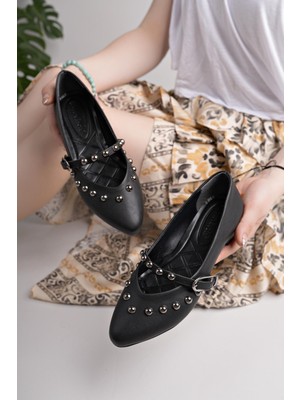 Nesil Shoes Swell 20900 Siyah Cilt Kadın Babet