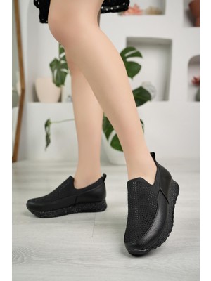 Nesil Shoes Wiss 530 Siyah Strech Taşlı Kadın Ayakkabı