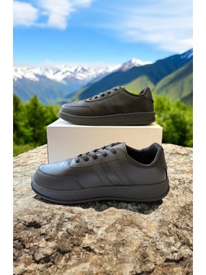 Siyah Iki Bantlı Unisex Günlük Hafif Taban Sneaker Spor Ayakkabı