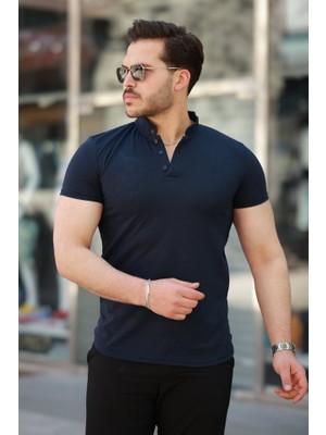 Erkek Hakim Yaka Dokuma Pamuklu Kumaş Kısa Kollu T-Shirt