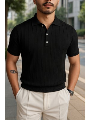 Erkek Kısa Kollu Yakalı Önden Düğmeli Triko Bluz