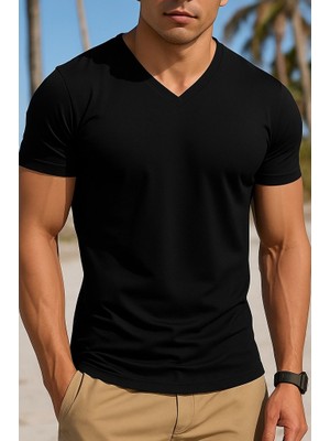Erkek Kısa Kollu V Yakalı Viskon Bluz