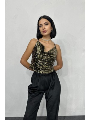 Gold Askılı Degaje Bluz