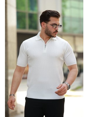 Erkek Fermuarlı Yakalı Kısa Kollu Tshirt