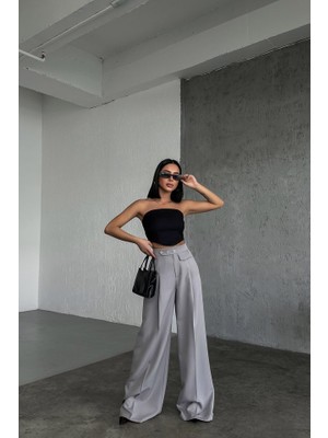 Üç Düğme Detayli Palazzo Pantolon