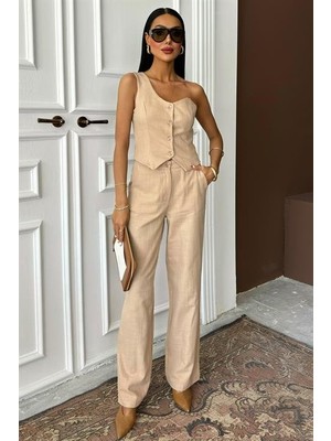 Tek Omuz Büstiyer Plazzo Pantolon Viscon Takım 10159