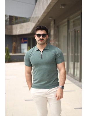 Erkek Polo Yaka Fermuar Detaylı Tişört