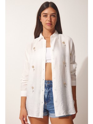 Kristal Taş İşlemeli Ayrobin Gömlek LTU0002 EKRU