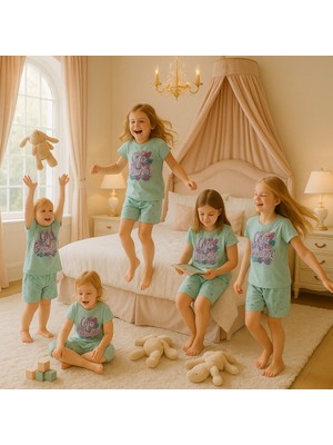 Life Is Beatiful Yazılı Kız Çocuk Pijama Takımı Yeşil ( 1-12 Yaş )