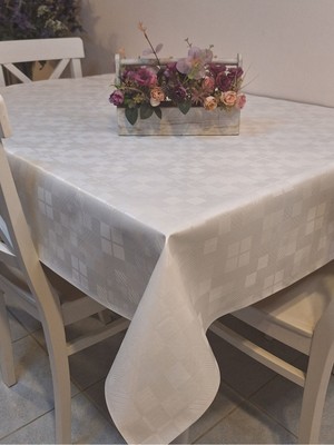 Başak Ev Tekstili Elyaflı Pvc Muşamba - Desenli Silinebilir Masa Örtüsü ( Beyaz)