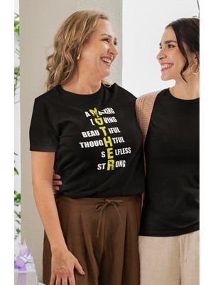 Akrostiş Mother Baskılı Tişört, Oversize Anneler Günü Temalı T-Shirt