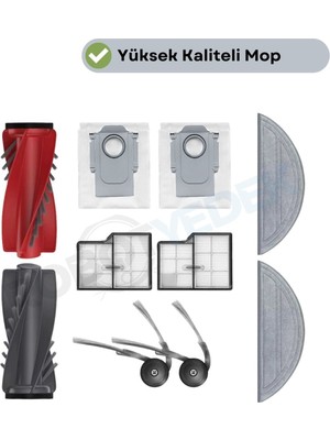 robotyedek Roborock Saros 10  Uyumlu Ana Fırça, Hepa Filtre  Mop  Yan Fırça Toz Torbası Seti 10 Parça