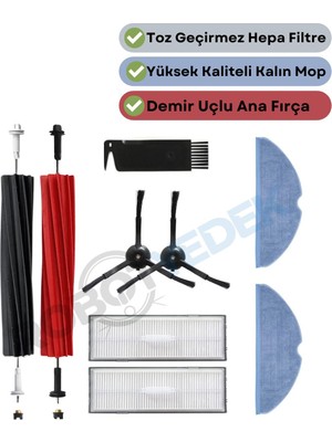 robotyedek Roborock S8 S8 Pro Ultra ( S8 PRO DEĞİL!) Uyumlu Yedek Fırça Hepa Filtre Mop Seti-9 Parça