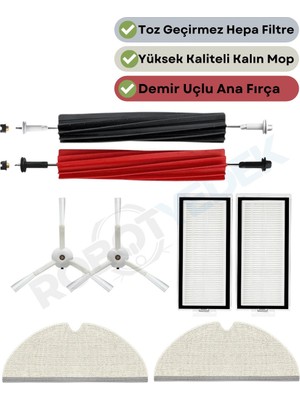 robotyedek Roborock Q8 Max, Q8 Max Plus ( Q8 MAX PRO DEĞİL!) Beyaz Uyumlu Yedek Fırça Hepa Filtre Mop Seti-7 Parça