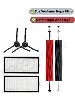 robotyedek Roborock Q5 Pro, Q5 Pro Plus Siyah Uyumlu Yedek Fırça Hepa Filtre Seti-6 Parça