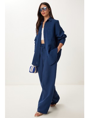 Oversize Müslin Gömlek Pantolon Takım LSA0014 LACİVERT