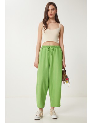 Yazlık İnce Ayrobin Şalvar Pantolon LCI0029 CANLI YEŞİL