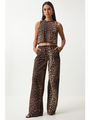 Leopar Desenli Fiyonklu Bluz Pantolon Takım LUL0003 SİYAH BEJ