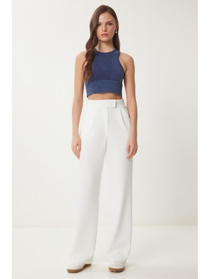 Beli Cırtlı Rahat Palazzo Pantolon LRV0003 BEYAZ