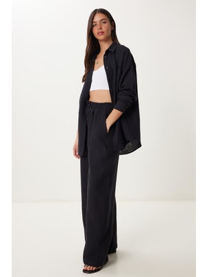 Oversize Müslin Gömlek Pantolon Takım LSA0014 SİYAH