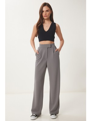 Beli Cırtlı Rahat Palazzo Pantolon LRV0003 FÜME