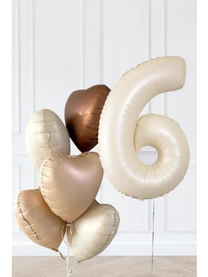 Papatya Party Yaş Temalı Retro Bej Yaş Balonlu Latte Bej Kahve Kalpli Retro Doğum Günü Yaş Balon Seti