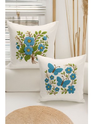 Çift Tarafı Dijital Baskılı  4'lü Kırlent Kılıfı Seti (Panç /punch Nakış Desen Görünümlü)