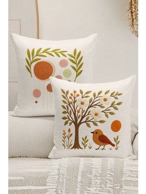 Çift Tarafı Dijital Baskılı  4'lü Kırlent Kılıfı Seti (Panç /punch Nakış Desen Görünümlü)