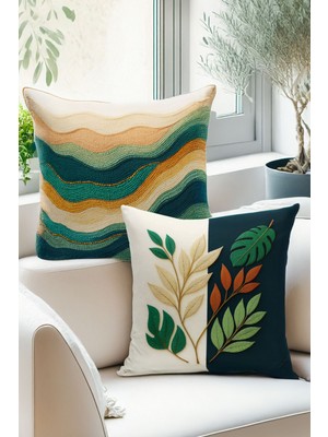 Çift Tarafı Dijital Baskılı  4'lü Kırlent Kılıfı Seti (Panç /punch Nakış Desen Görünümlü)