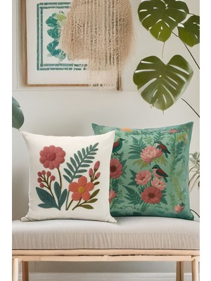 Çift Tarafı Dijital Baskılı  4'lü Kırlent Kılıfı Seti (Panç /punch Nakış Desen Görünümlü)