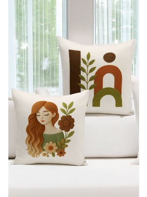 Çift Tarafı Dijital Baskılı  4'lü Kırlent Kılıfı Seti (Panç /punch Nakış Desen Görünümlü)