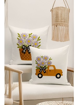 Çift Tarafı Dijital Baskılı  4'lü Kırlent Kılıfı Seti (Panç /punch Nakış Desen Görünümlü)