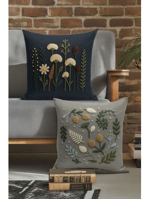 Çift Tarafı Dijital Baskılı  4'lü Kırlent Kılıfı Seti (Panç /punch Nakış Desen Görünümlü)