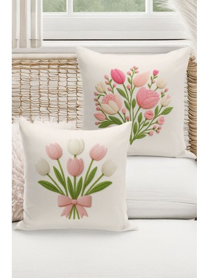 Çift Tarafı Dijital Baskılı  4'lü Kırlent Kılıfı Seti (Panç /punch Nakış Desen Görünümlü)