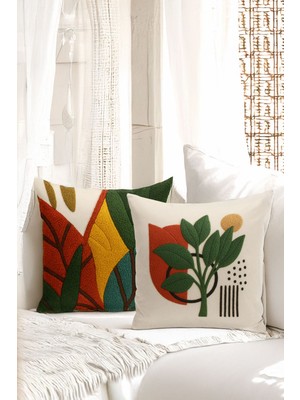 Çift Tarafı Dijital Baskılı  4'lü Kırlent Kılıfı Seti (Panç /punch Nakış Desen Görünümlü)